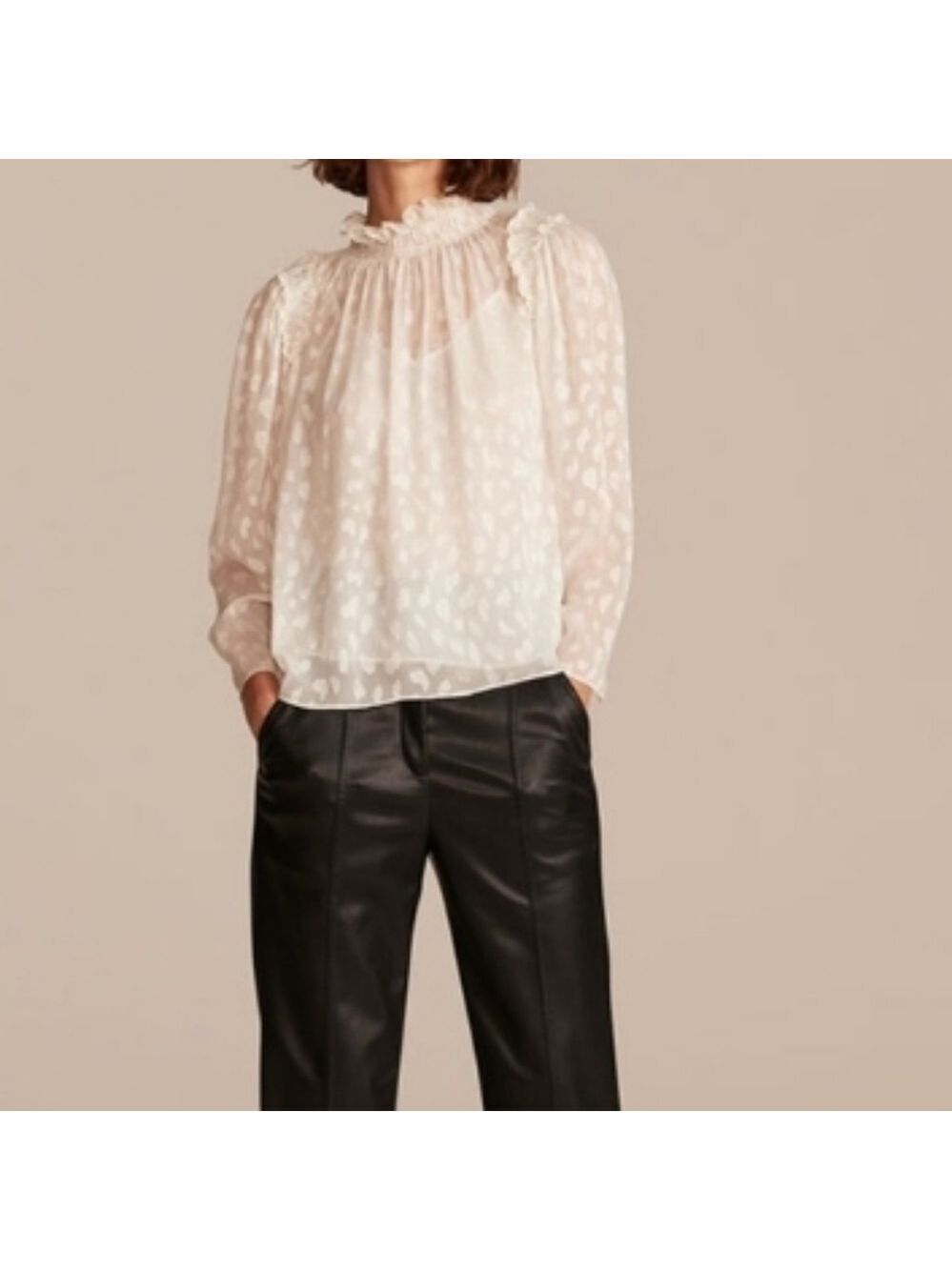 Rebecca Taylor Cleo Leopard Silk Blend Blouse in Ballet